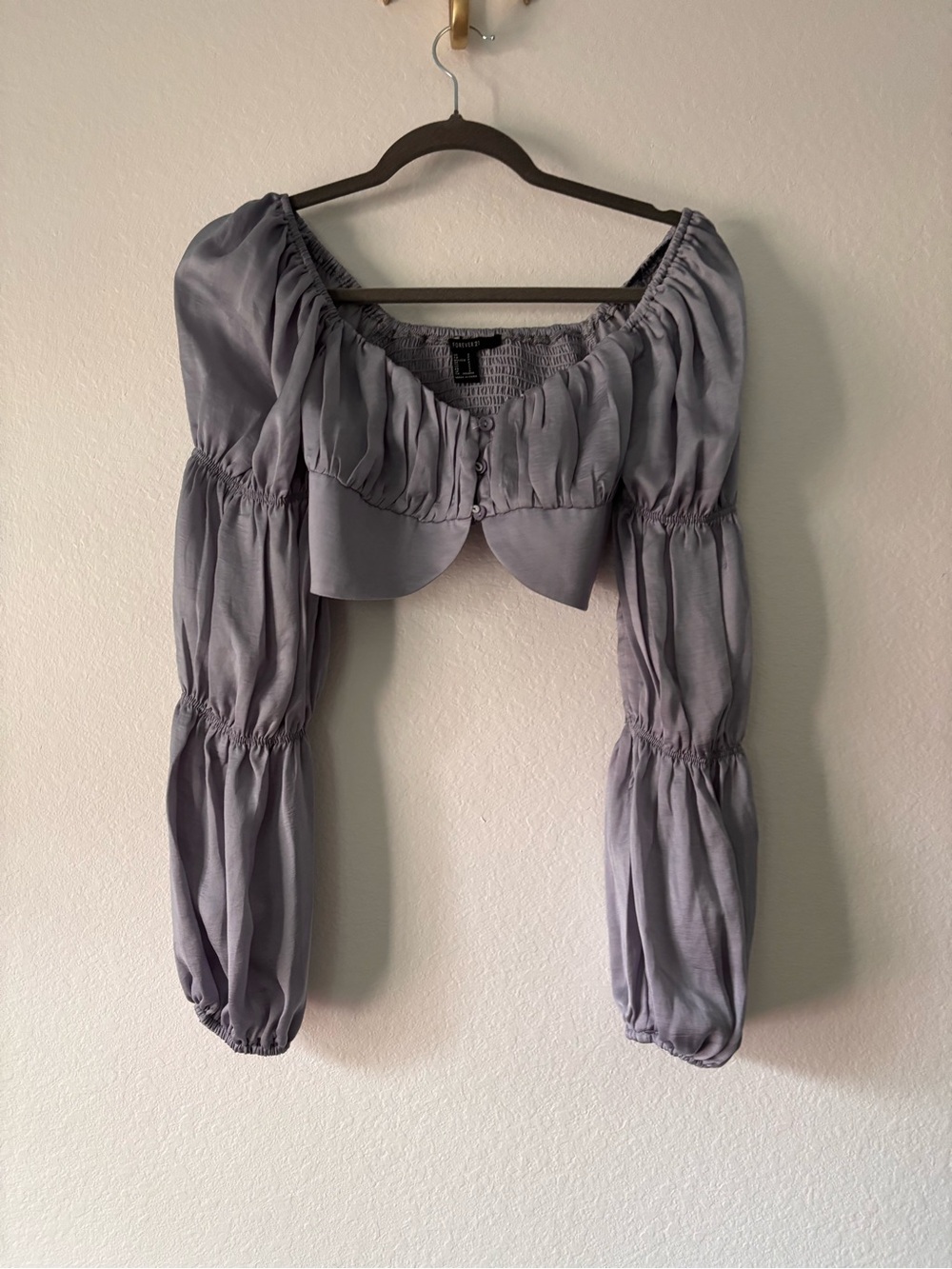 Forever 21 Lavender Puff-Sleeve Cropped Peasant Top